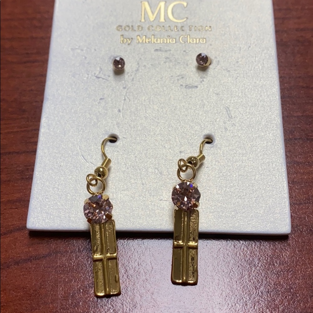 Melania Clara 18k plated  pink stone earring set
